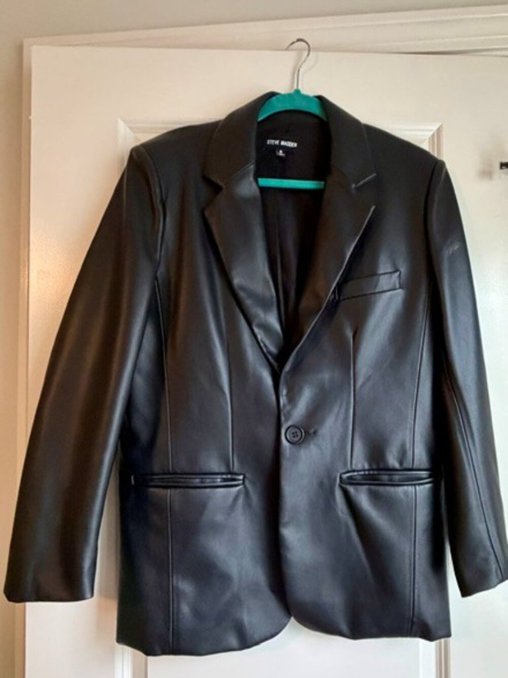 Steve Madden Oversized Women's Faux Leather Blazer lined with pockets